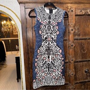 Yigal Azrouël Sculpted Mixed-Print Sheath Dress – Size 6
